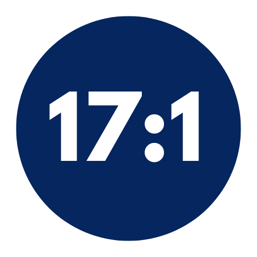 17:1 in a red circle